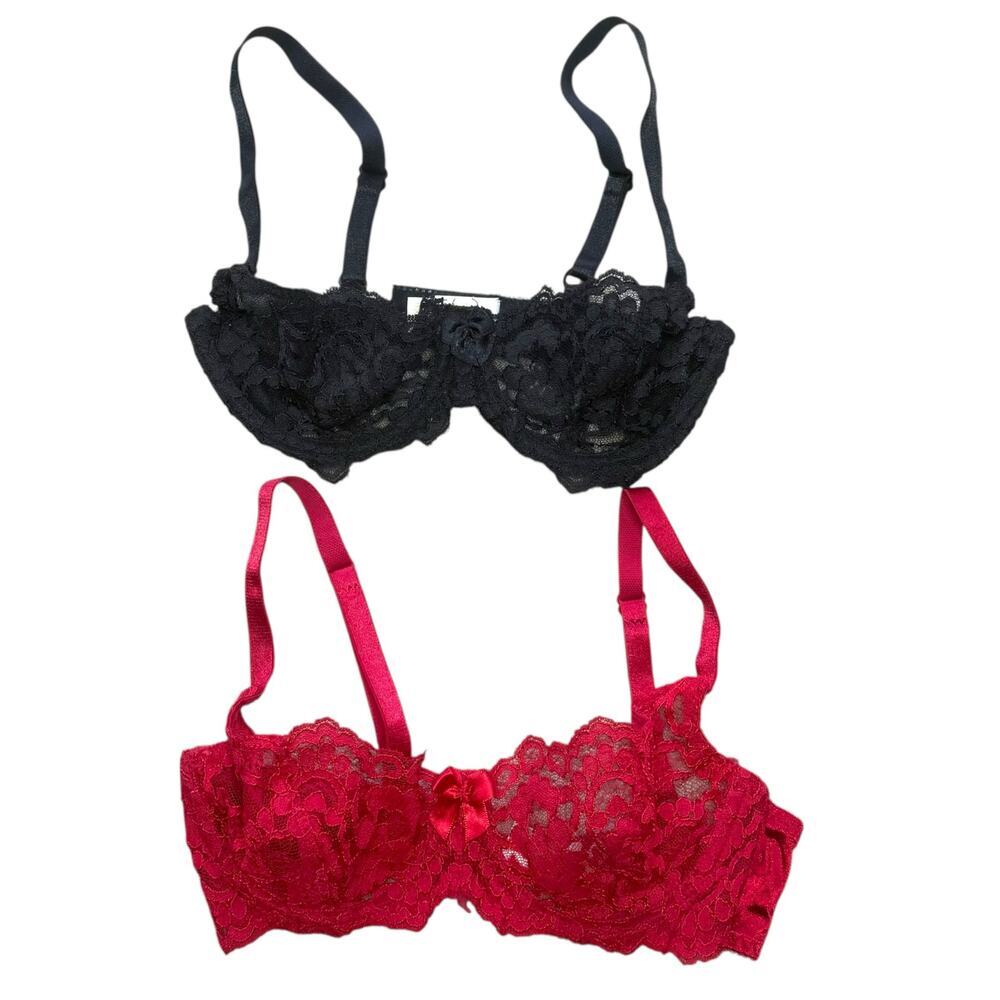 Vintage 80s Gold Label Victoria's Secret Lace Bra Bundle 34C Red Black